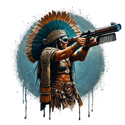 An Aztec Underworld Character Shooting Targets In A Post-apocalyptic Setting
