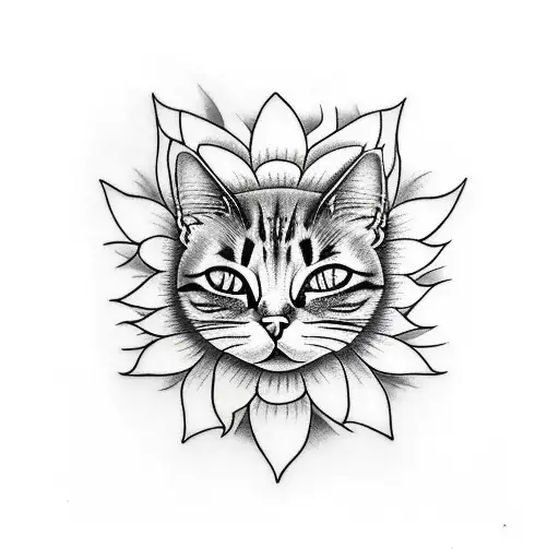 Cat Face In Sunflower Hat