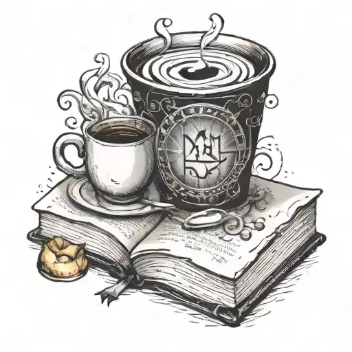 A Magical Book Of Spells With A Hidden Coffee Cup Inside