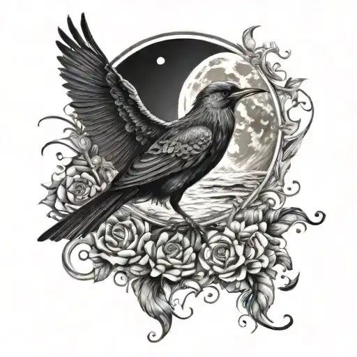 Bird With Wings Moon And Sun Background Black