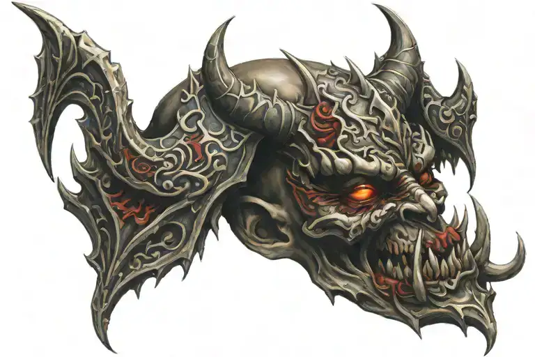 Tradetionel Onii Demon Mask Color Tattoo Featuring