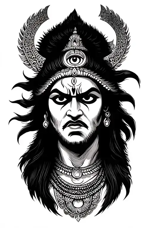 Lord Shiva Angry Third Eye Doodle Filled Sleeve