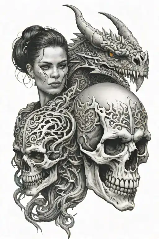 Skull Dragon And Woman