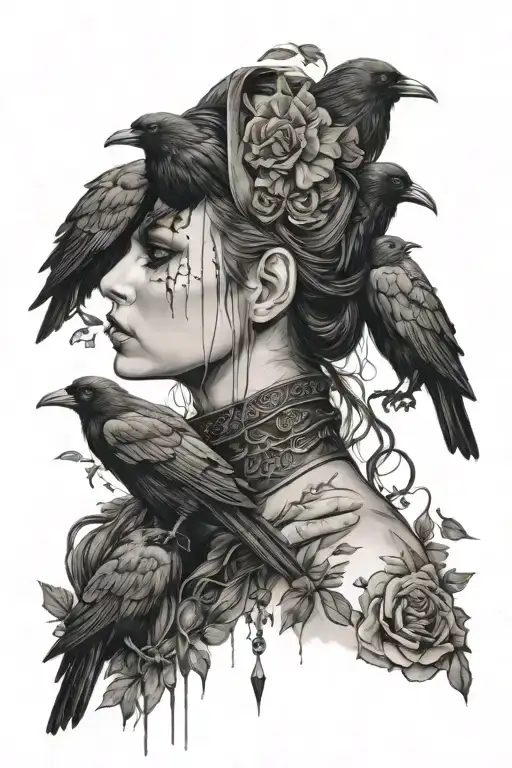 Beautiful Gothic Girl With Crows