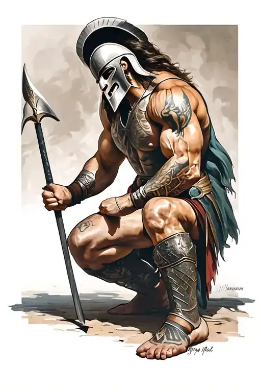 Spartan Warrior Kneeling