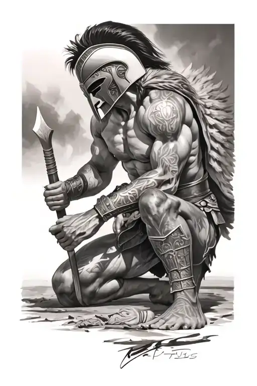 Spartan Warrior Kneeling