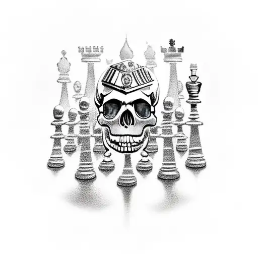Skull With Chess Pieces