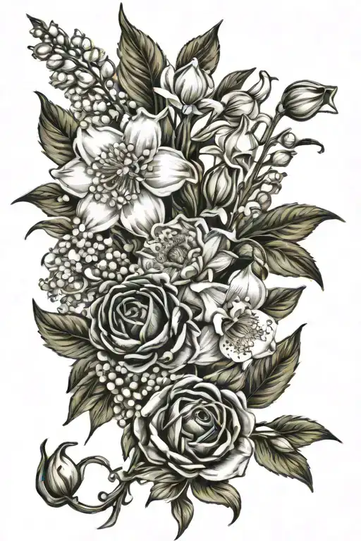 Lily Of The Valley Poppy Chrysanthemum Daffodil Narcissus Rose In A Flower Bouquet