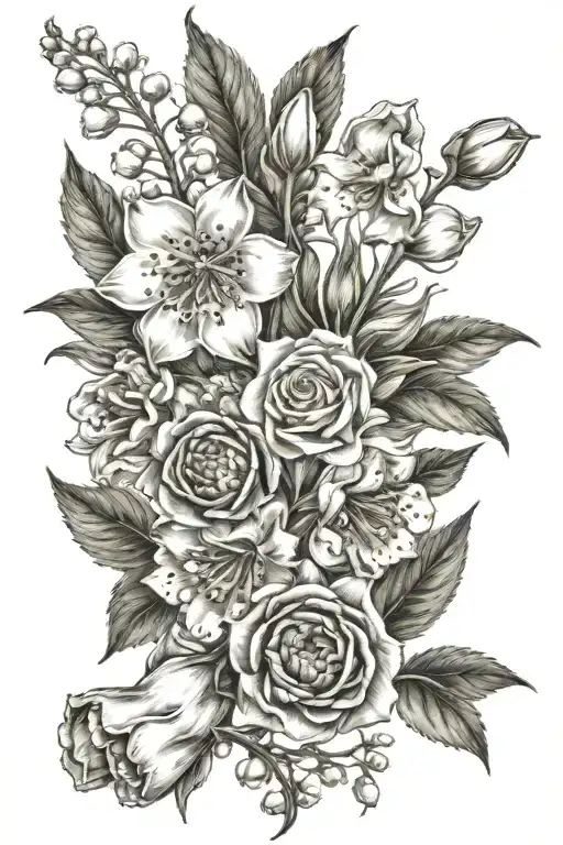 Lily Of The Valley Poppy Chrysanthemum Daffodil Narcissus Rose In A Flower Bouquet