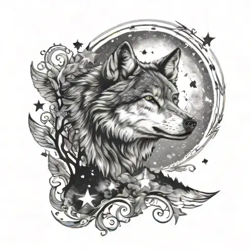 Wolf And Star Filled Sky