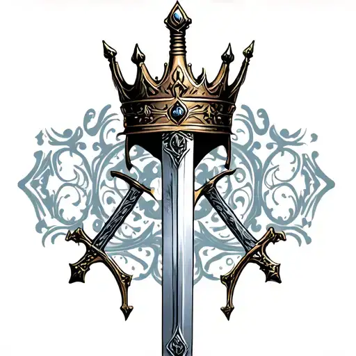 Swords Crown Hanging With Filigree Background