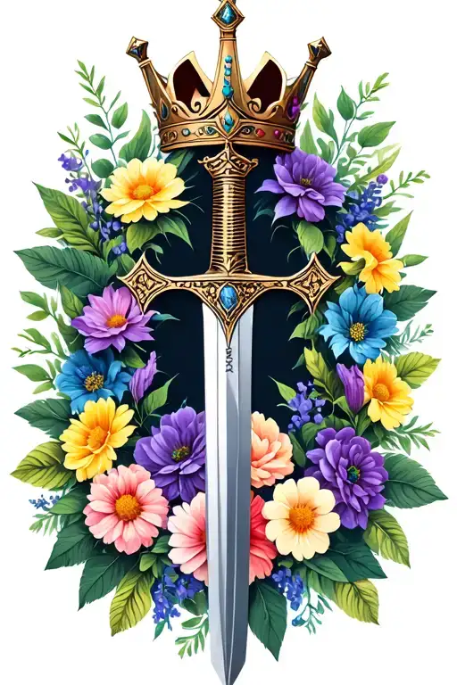 Swords Crown Altar Hanging With Garden Of Flowers Background