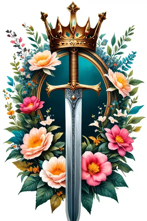 Swords Crown Altar Hanging With Garden Of Flowers Background