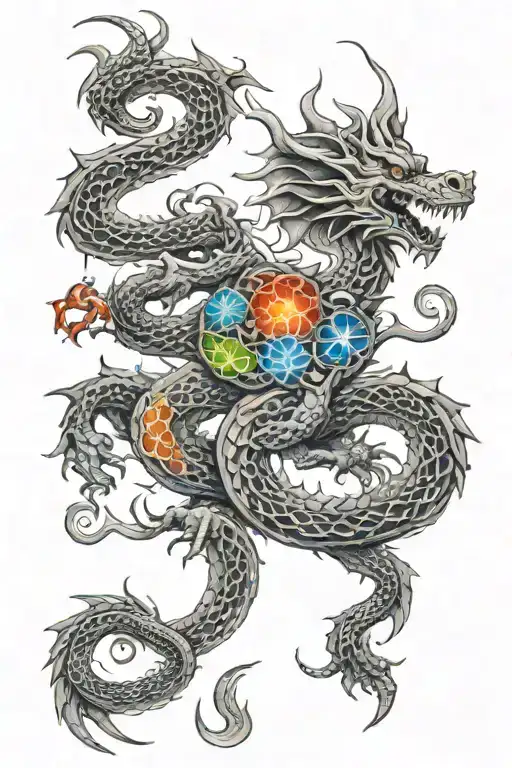 Chakra Dragon Up Spine Tattoo With Chakra Points
