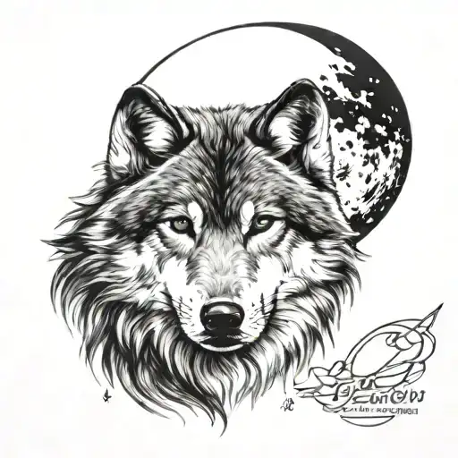 Wolf Face And Crescent Moon