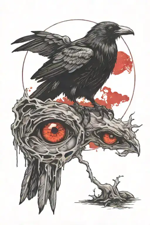 Crow With Red Eyes And A Blood Moon Background