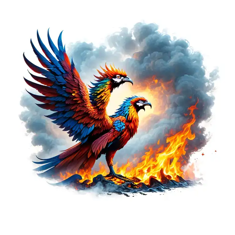 Beautiful Feathered Phoenix Rising From The Ashes Symbolizing Rebirth