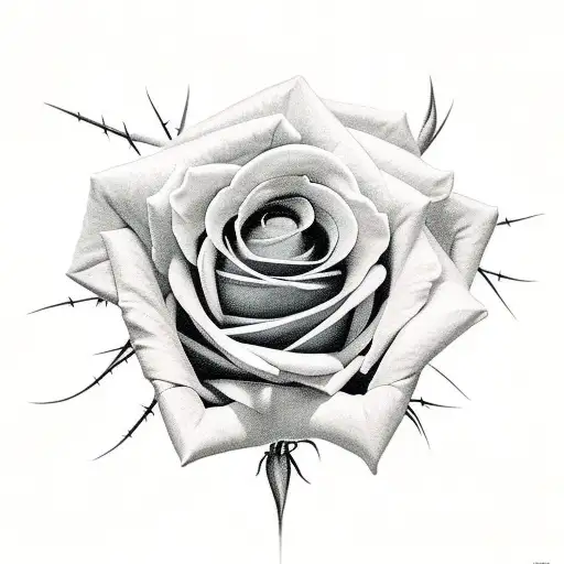 Rose With Thorny Stem Coming Down From The Pedal