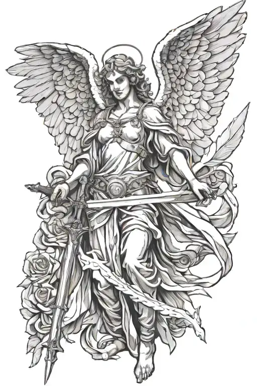 Angel With Open Wings And Holding Sword