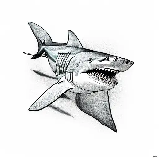 Shark With A Diver Under