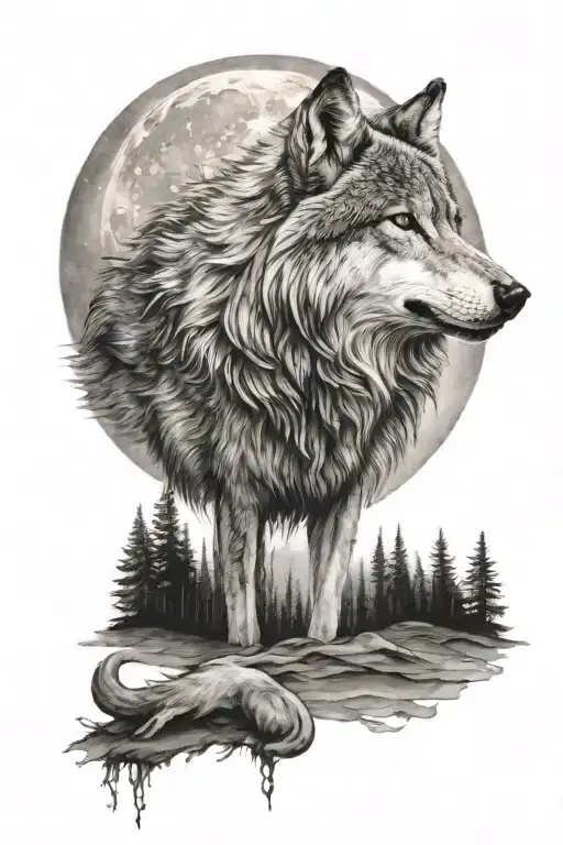 Wolf With Moon