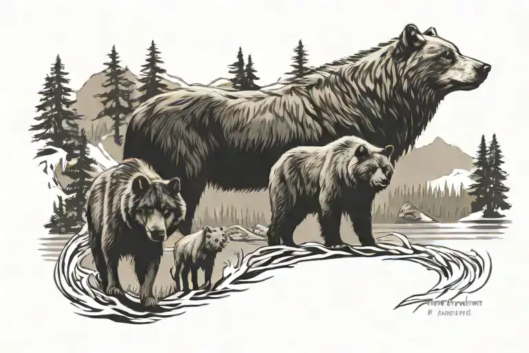 A Grey Wolf And A Kodiak Bear And A Bald Eagle Across A Pacific Northwest Background