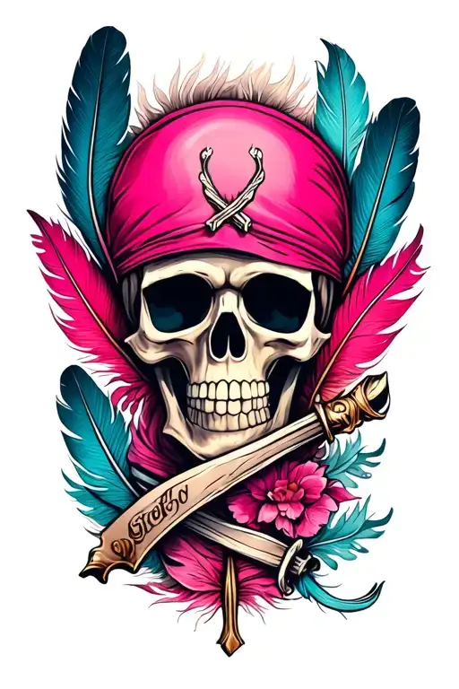 Pink Pirate Parchment Pen Feather Noir Et Blanc