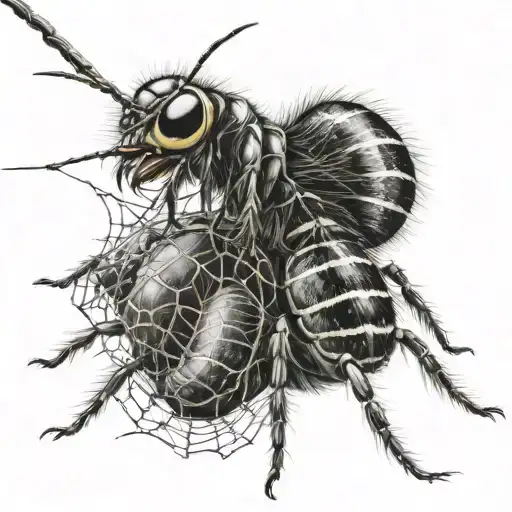 A Caterpillar Caught In A Spider Web And A Spider About To Eat It