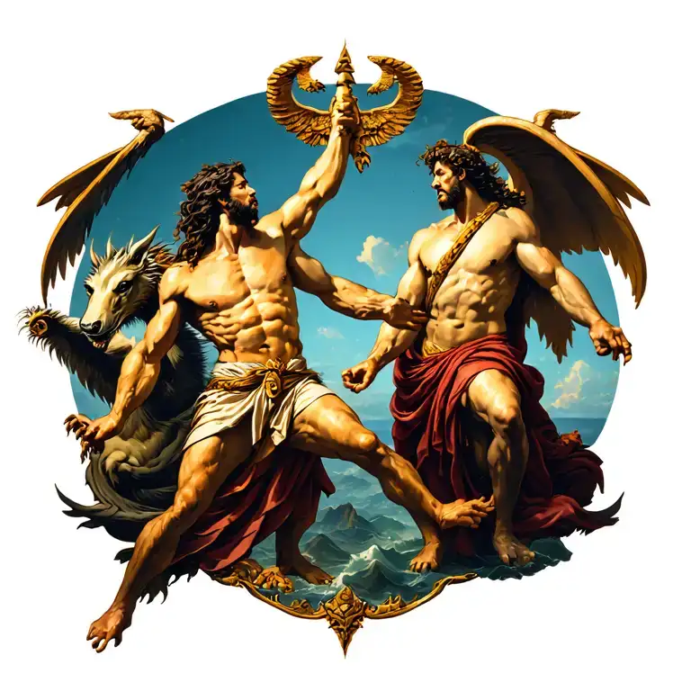 Greek Gods Battling Mythical Creatures