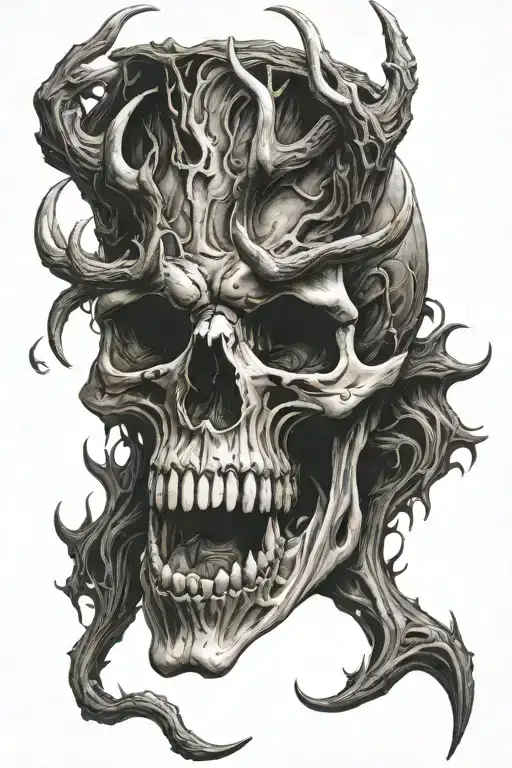 Wendigo Skull With Twisted Antlers