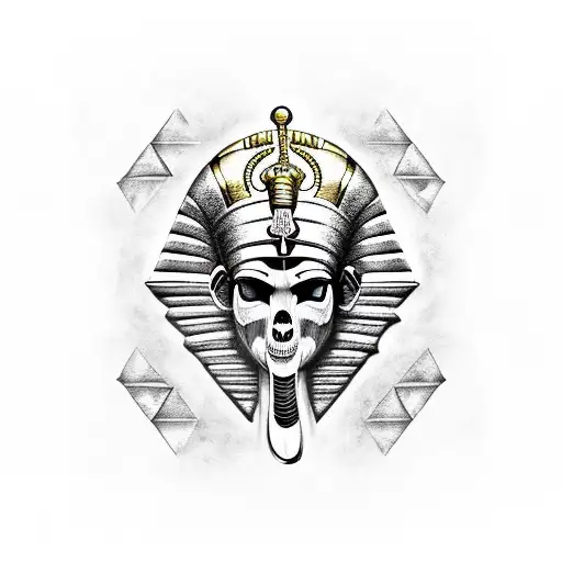 King Tut Half Skull Face With Pyramid And Eye Of Horus