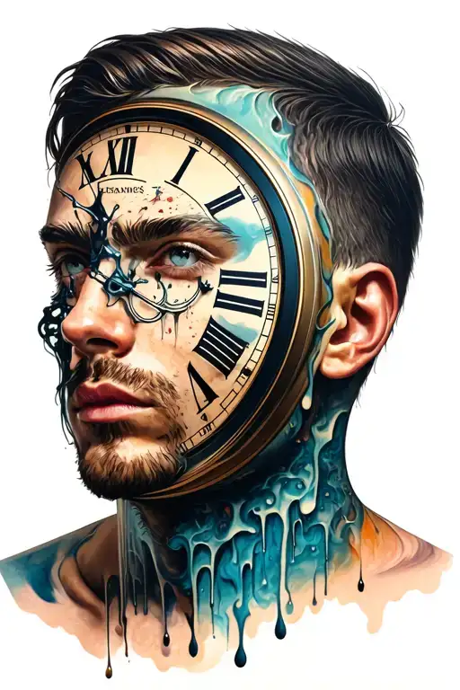 A Melting Clock On Face Of Man Looking