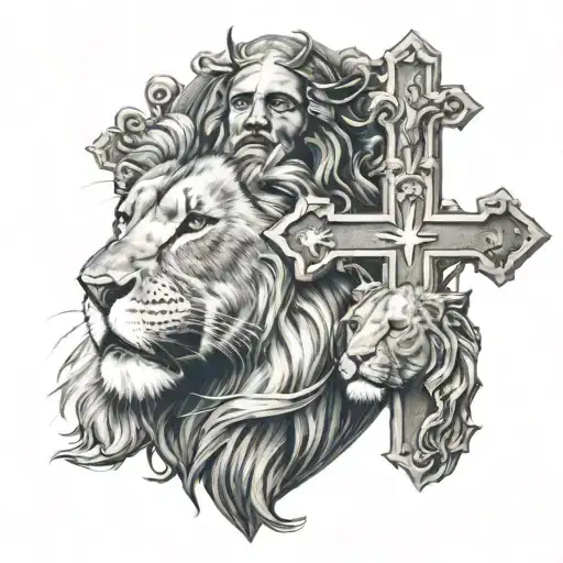Cross And Jesus And Lion