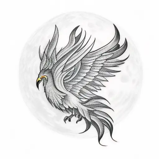 A Phoenix Tattoo Surrounding A Moon Without Covering The Moon