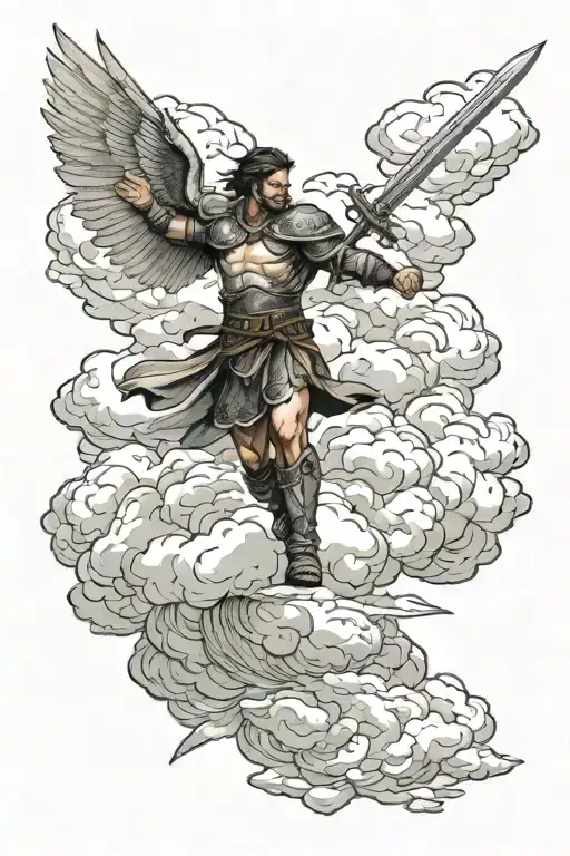 Angle Romania Sword Fighter In Clouds Floating