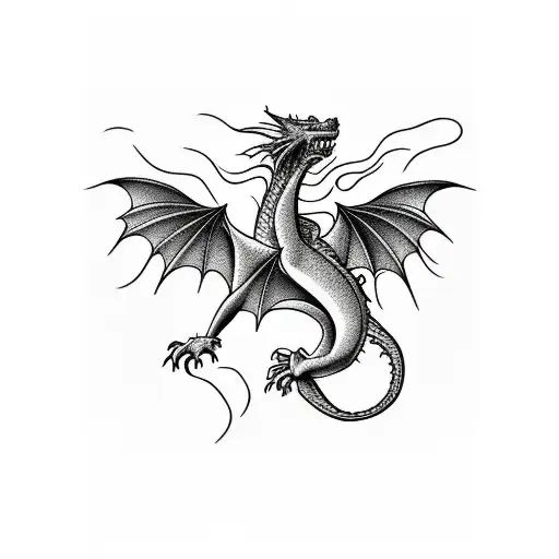 Dragon Soaring Through The Sky With A Trail Of Fiery Roses Behind