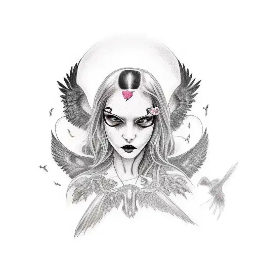 Gothic Cute Girl With A Raven