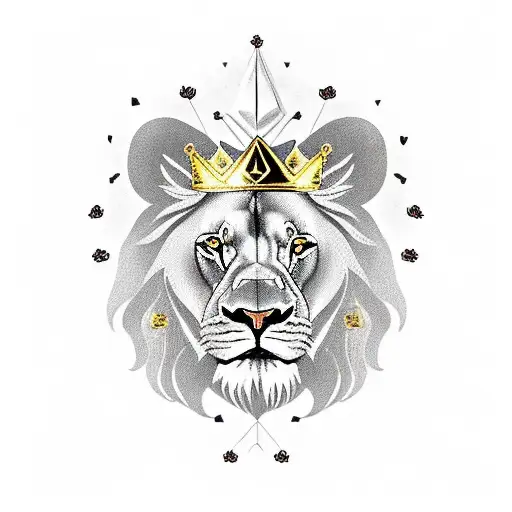Lion With A Gold Crown And A Chain Of Roses Around The Neck