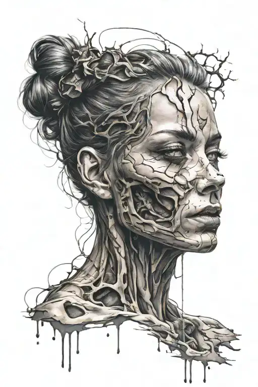 Hel Frontal View Half Decayed Half Beautiful Face