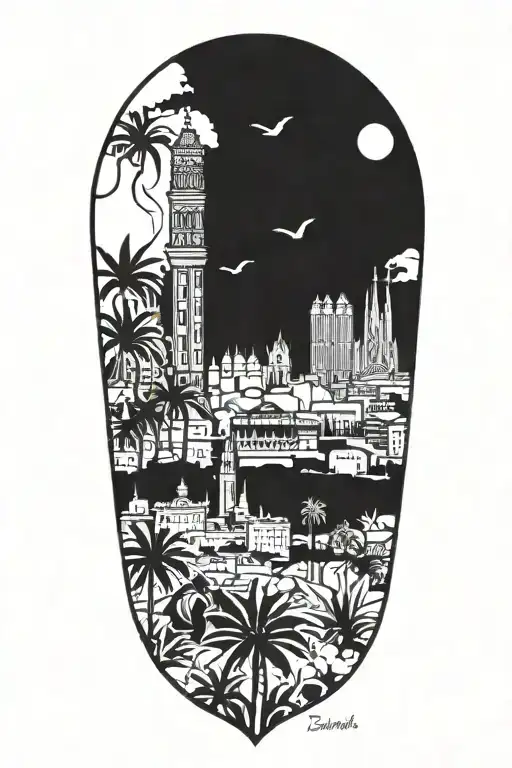 Barcelona Skyline With Spanish Plants