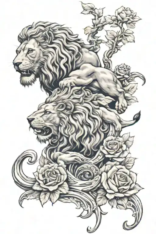 Poseidon And Lion And Roses
