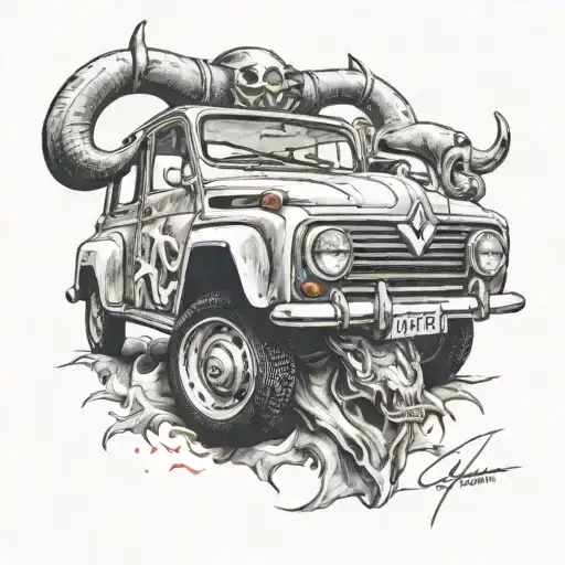 Renault 4L With Bull Horns