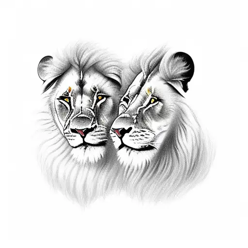 Two Lions Laying In The Sunset