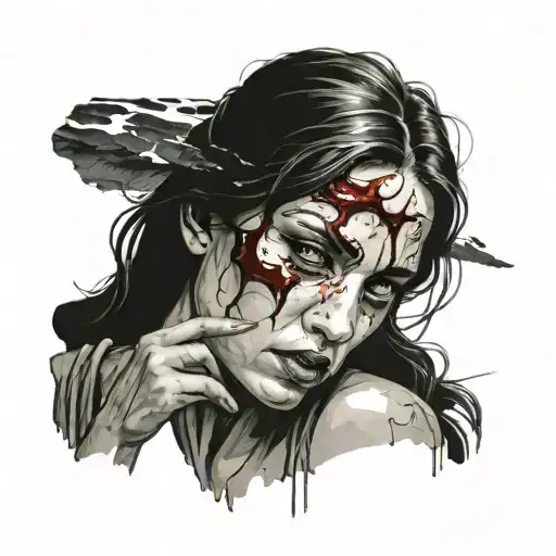 Stone Face Beautiful Woman Statue Woman With Bleeding Eyes