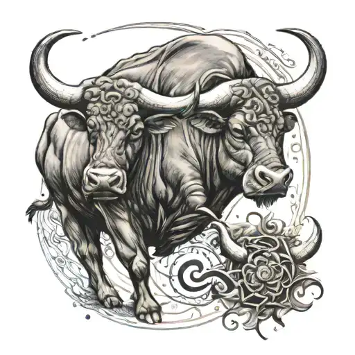 Taurus Bull Protecting Pisces Zodiac Sign And Cancer Zodiac Sign