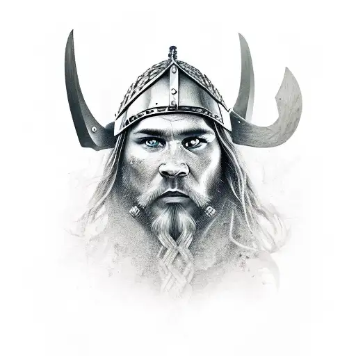 Viking Warrior Headshot Blended In From A Mountain Range