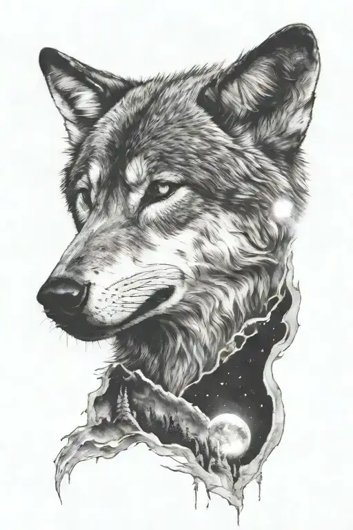 Wolf And Moon Night Sky