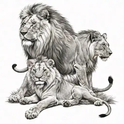 Lion And Family