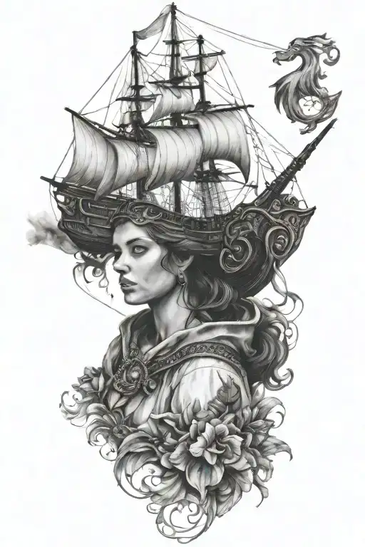 Woman With Caravel Black And White