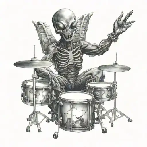 Alien Drummer And Dj Mixing Music